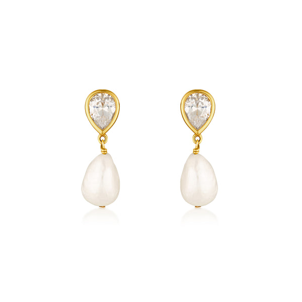 Eros Pear & Pearl Earrings - Gold