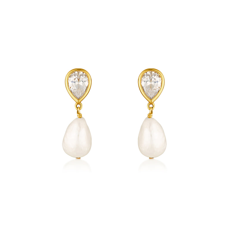 Eros Pear & Pearl Earrings - Gold