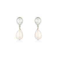 Eros Pear & Pearl Earrings - Silver