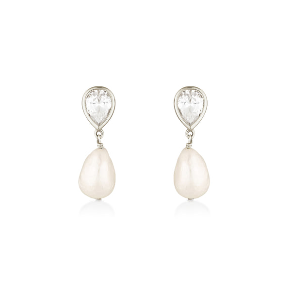 Eros Pear & Pearl Earrings - Silver