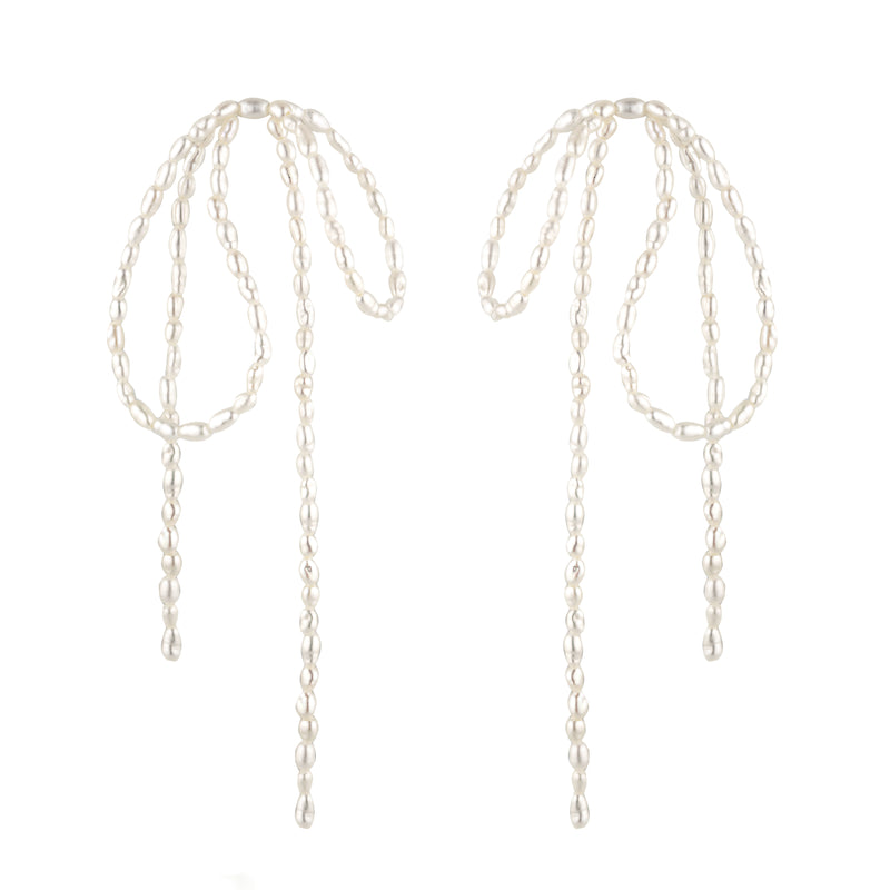 Luella Pearl Bow Earrings - Silver