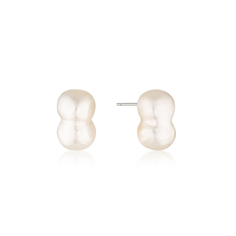 Oro Irregular Pearl Studs - Silver