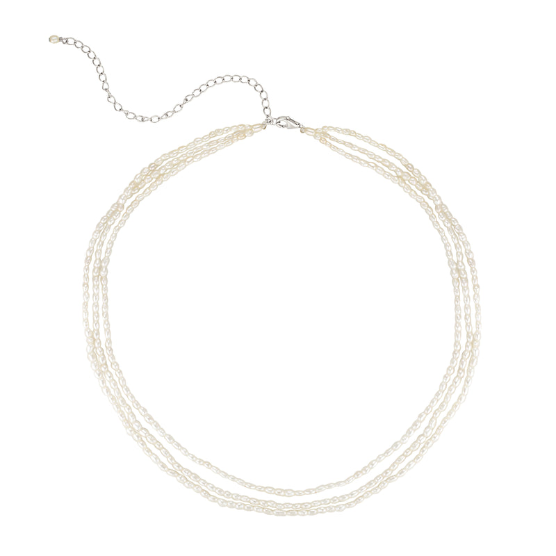 Sandrine Three Strand Pearl Necklace - Silver